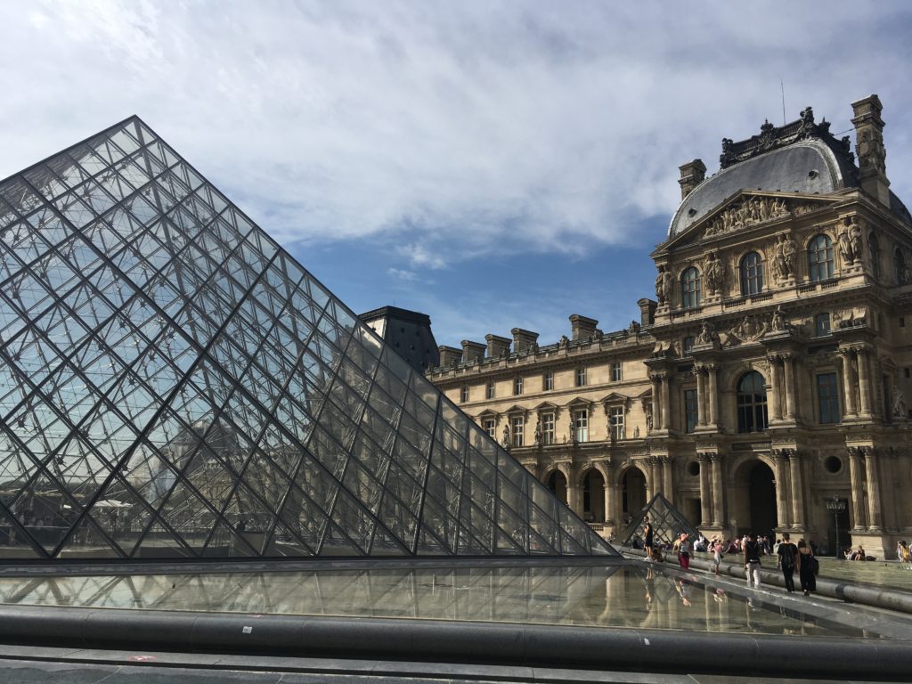 The glass pyramid outside the Louvre Museum